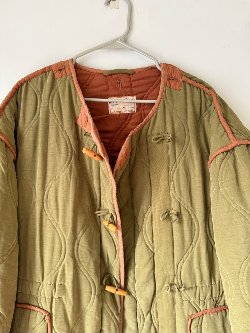 We The Free Lush It Duffle Coat Quilted Coat Army Green Brown Boho Soft Size M L - Picture 5 of 16